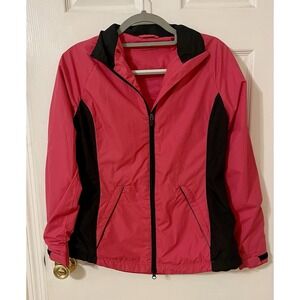 Maggie Lane Neon Pink Black Zip Rainwear Packable/Compact Jacket Women Size M